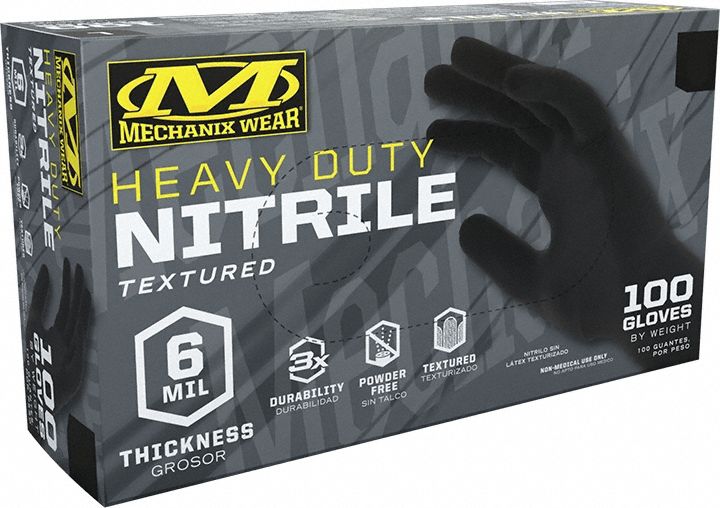 Disposable Gloves: Gen Purpose, L ( 10 ), 6 mil, Powder-Free, Nitrile, Grain, 100 PK