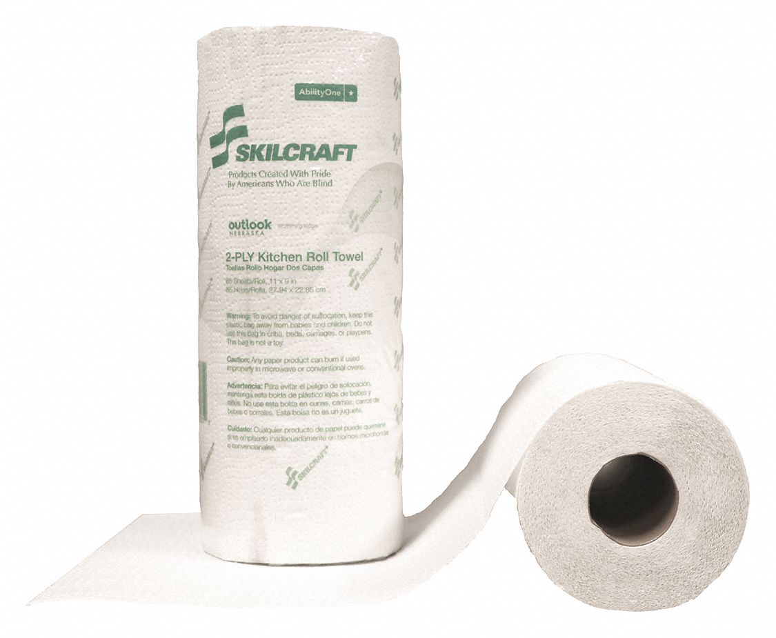 Kitchen Roll Towel: White, 11 in Roll Wd, 63 3/4 ft Roll Lg, 9 in Sheet Lg, 30 PK