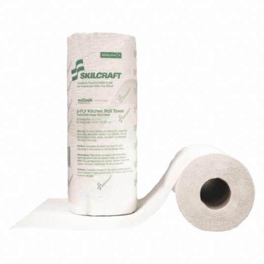 ABILITY ONE Kitchen Roll Towel: White, 11 in Roll Wd, 63 3/4 ft Roll Lg, 9  in Sheet Lg, 30 PK