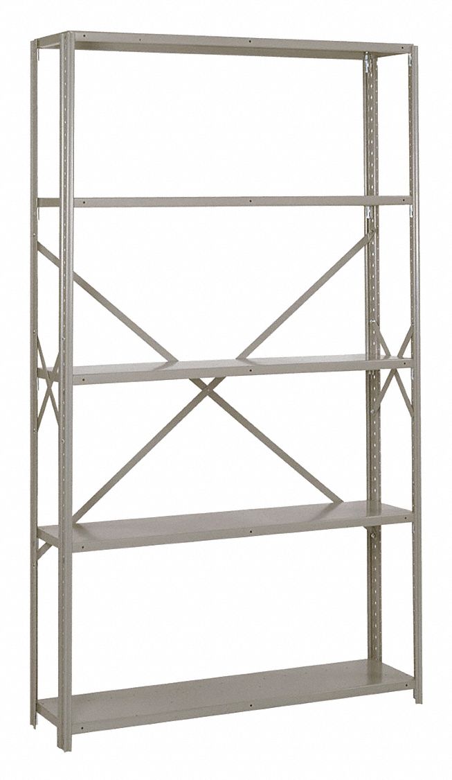 Steel, Clip Adjustable Shelving: Starter, Heavy-Duty, 48 in x 12 in, 84 in Overall Ht