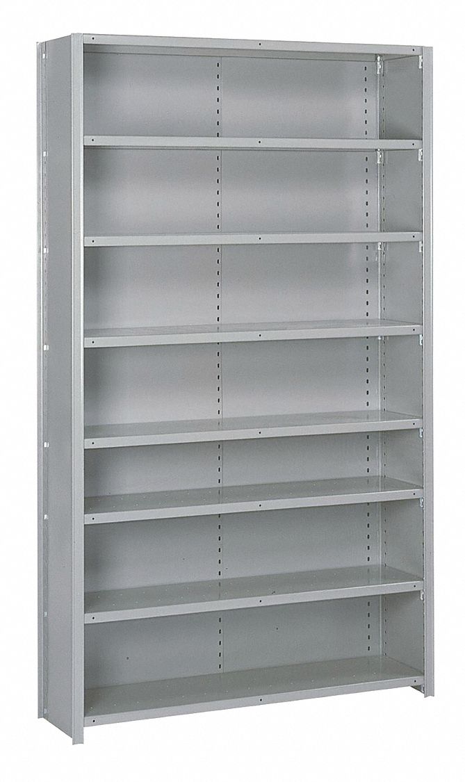 Steel, Clip Adjustable Shelving: Starter, Heavy-Duty, 48 in x 12 in, 84 in Overall Ht