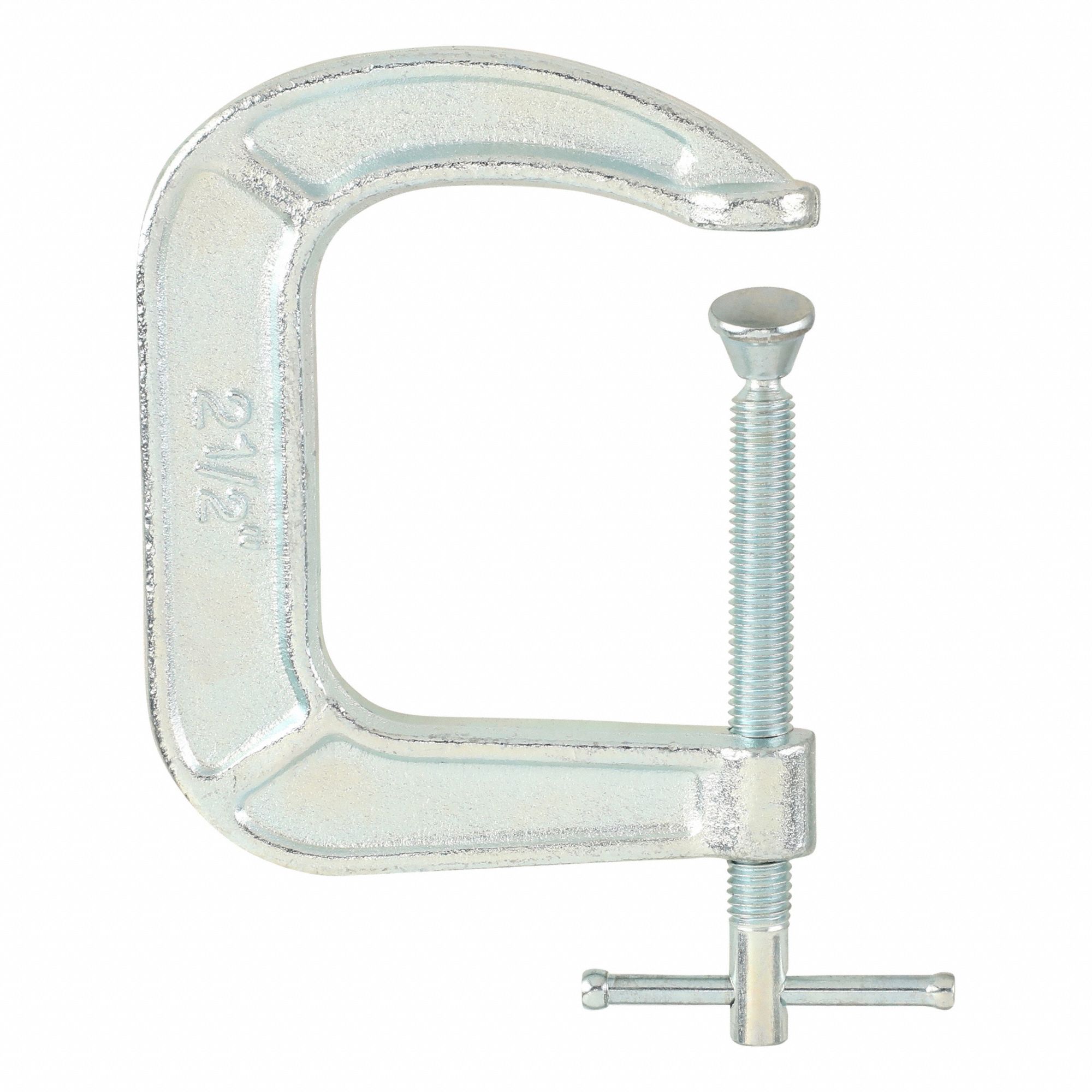 C-Clamp: Light Duty, Flat, Swivel, Sliding T Handle, 0 in – 2 1/2 in Jaw Opening, Galvanized