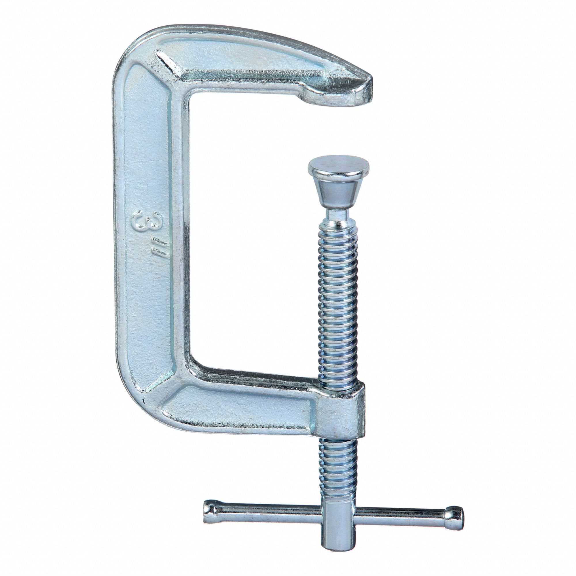 C-Clamp: Medium Duty, Flat, Swivel, Sliding T Handle, 0 in – 3 in Jaw Opening, Galvanized