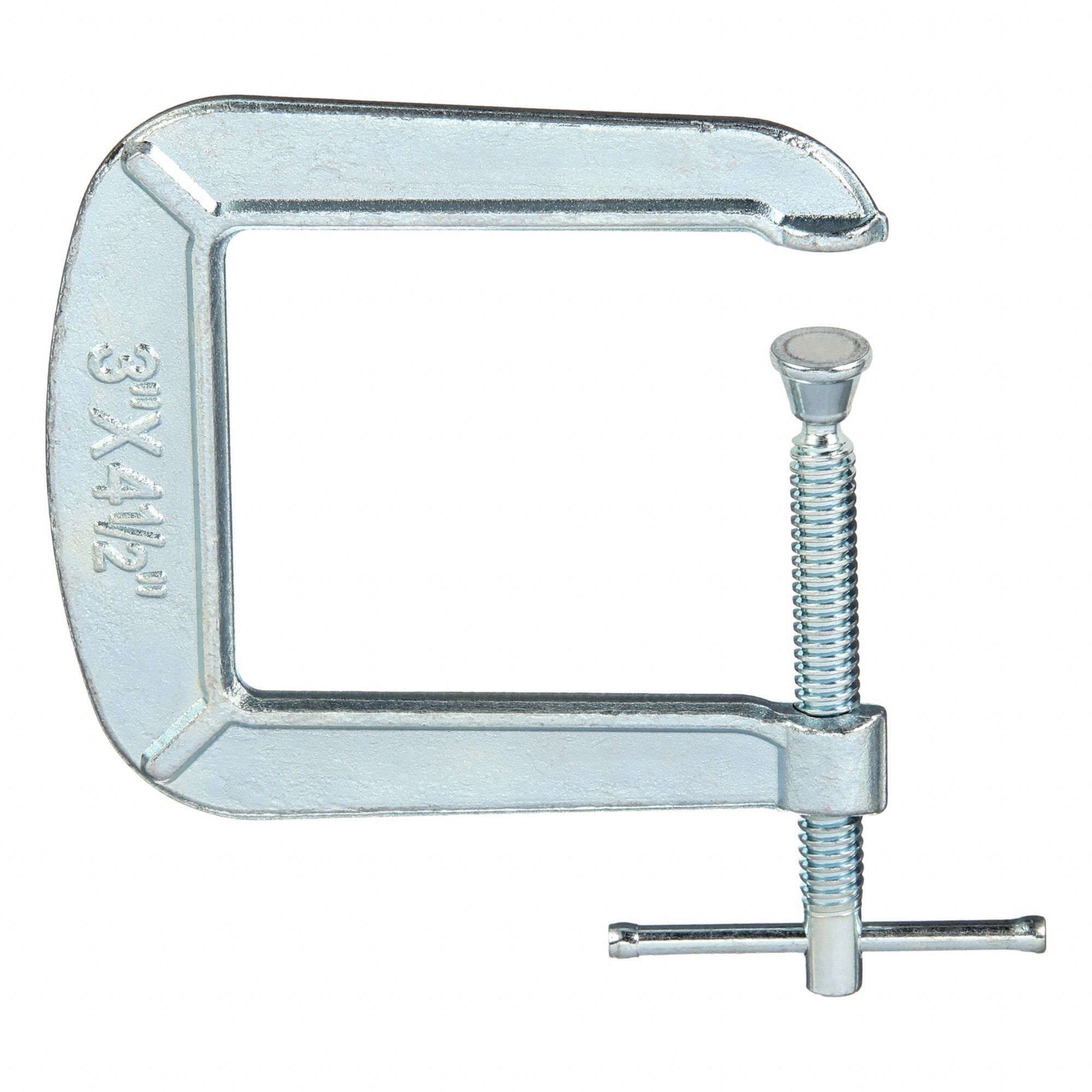C-Clamp: Light Duty, Flat, Swivel, Sliding T Handle, 0 in – 3 in Jaw Opening, Galvanized