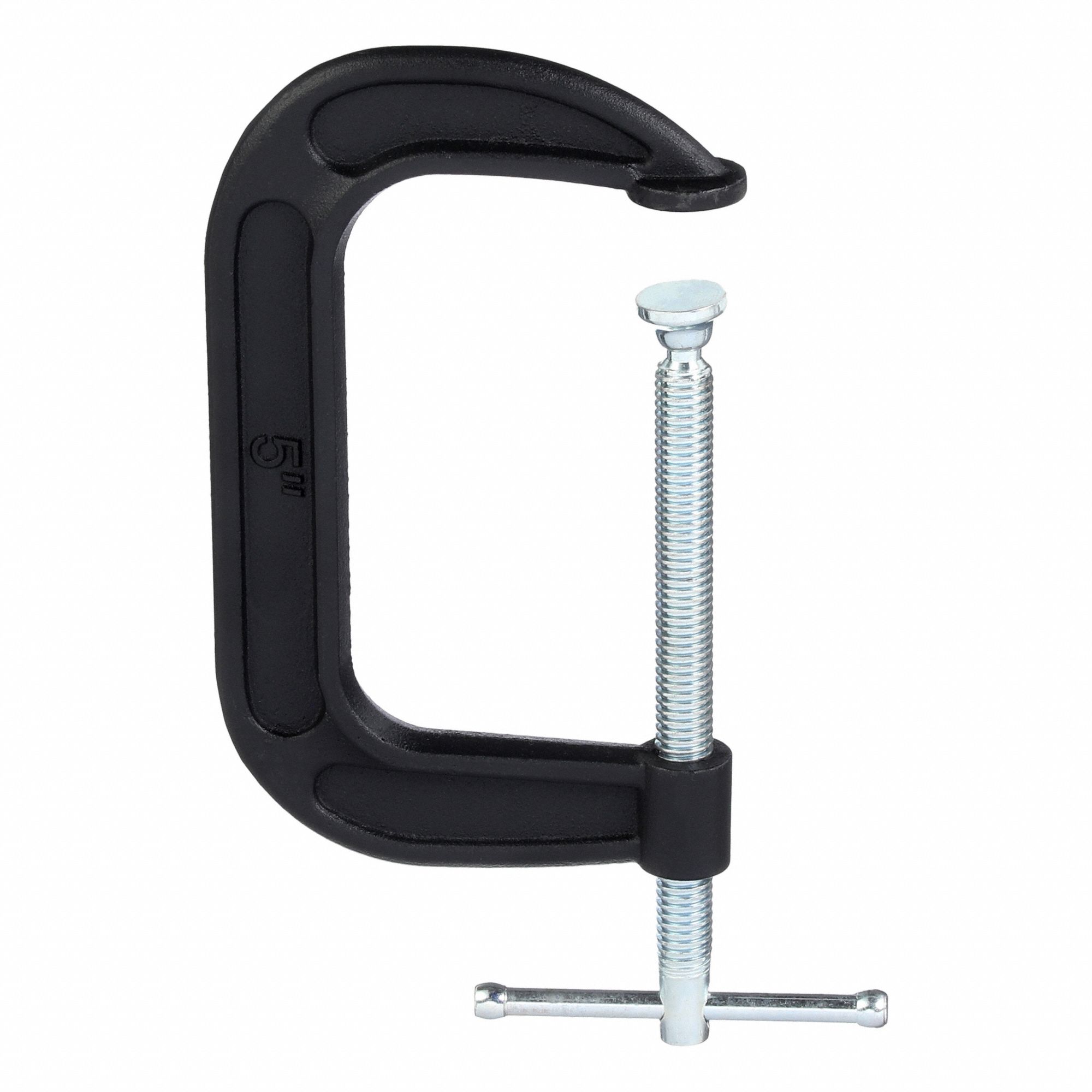 C-Clamp: Medium Duty, Flat, Swivel, Sliding T Handle, 0 in – 5 in Jaw Opening, 3 in Throat Dp