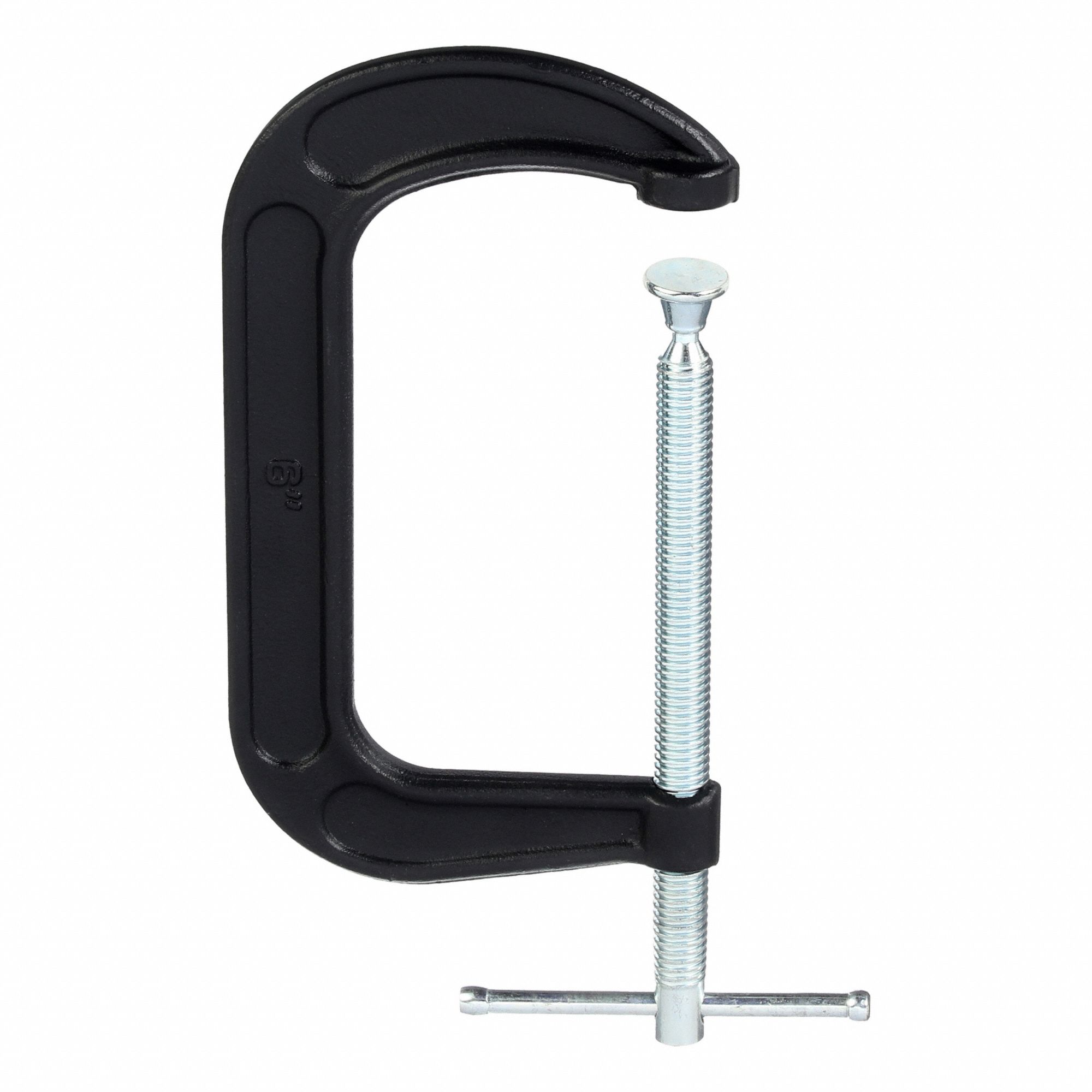 C-Clamp: Medium Duty, Flat, Swivel, Sliding T Handle, 0 in – 6 in Jaw Opening, 3 in Throat Dp