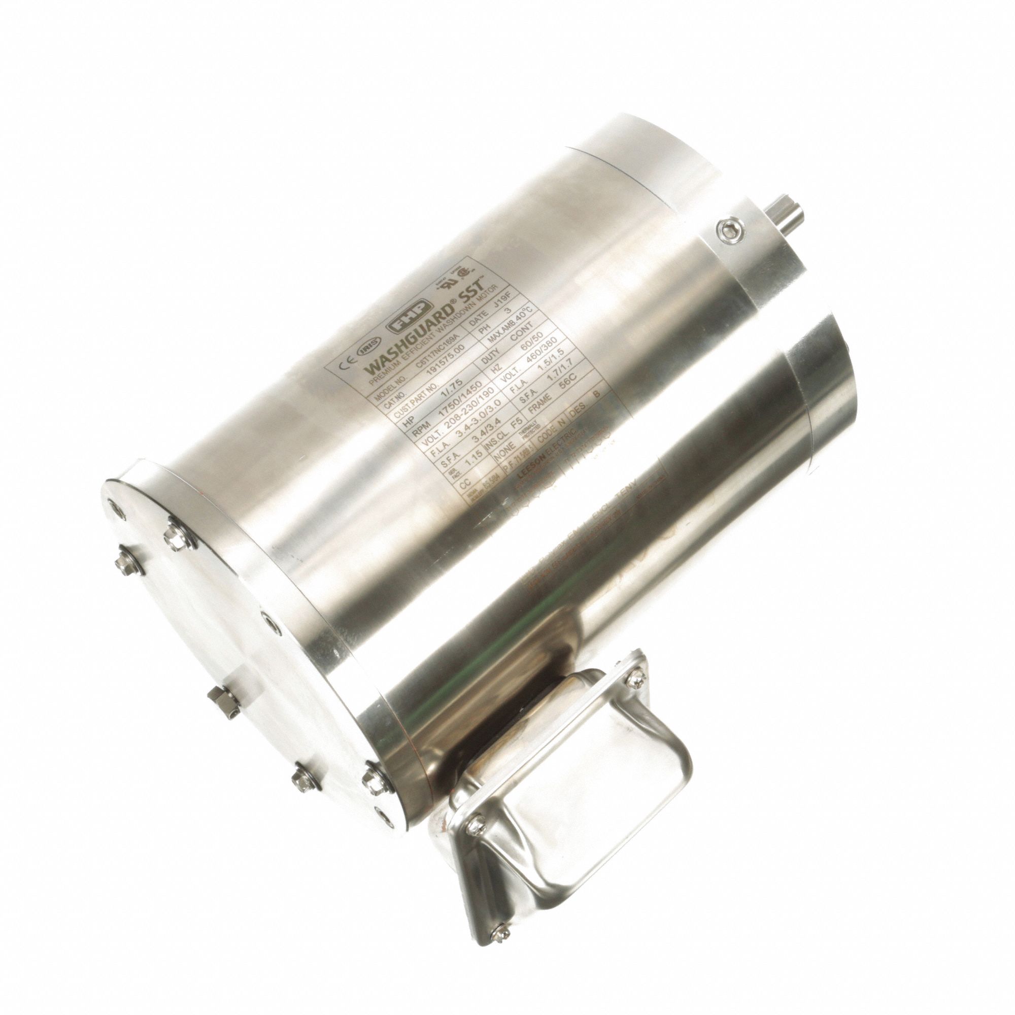 Washdown Motor: Three-Phase, 1 hp Horsepower, 1, 750 RPM RPM, 230/460V AC, 56C Frame Size