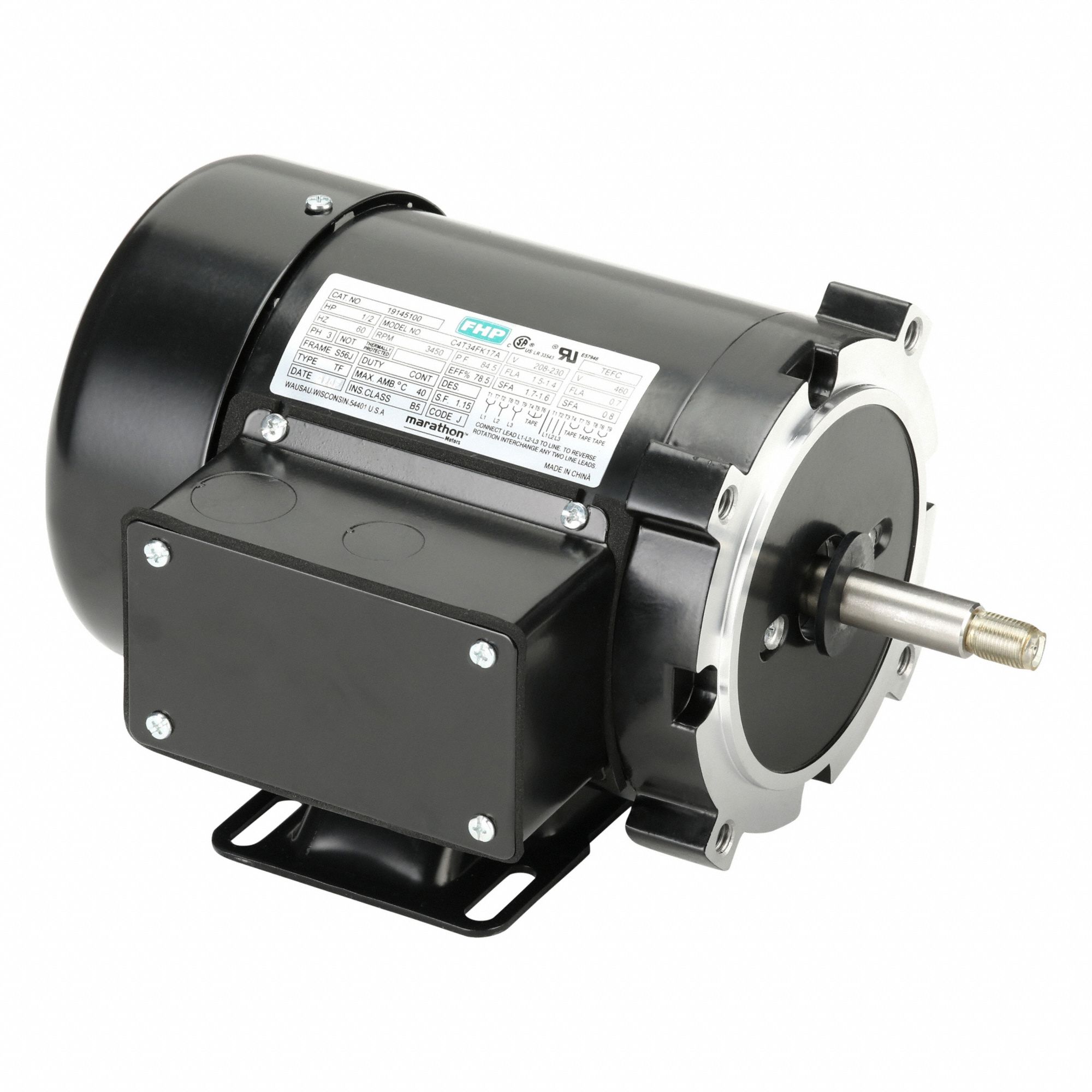 Jet Pump Motor: Totally Enclosed Fan-Cooled, Rigid Base Mounting, 1/2 HP, 230/460V AC, 1