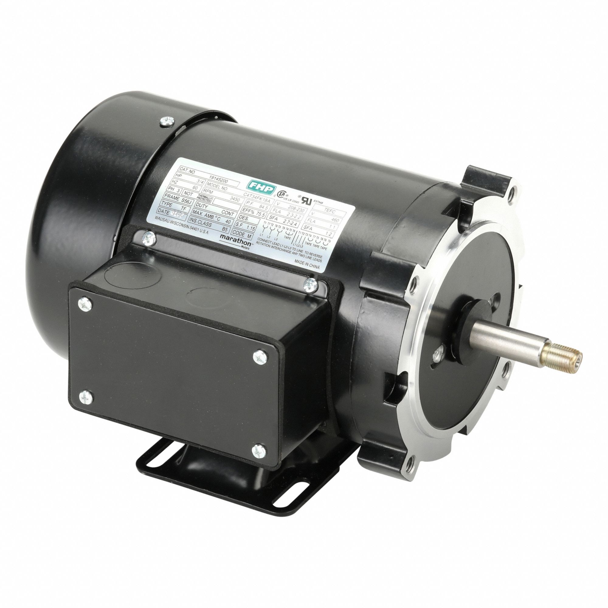 Jet Pump Motor: Totally Enclosed Fan-Cooled, Rigid Base Mounting, 3/4 HP, 230/460V AC, 1