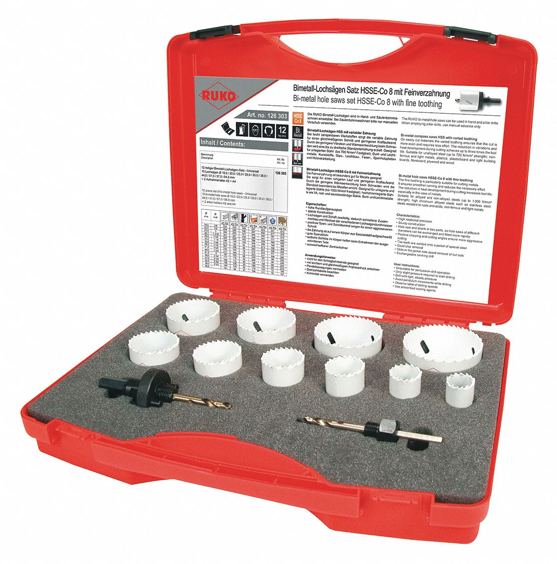 HOLE SAW KIT,3/4 TO 2 1/2 IN,12 PCS