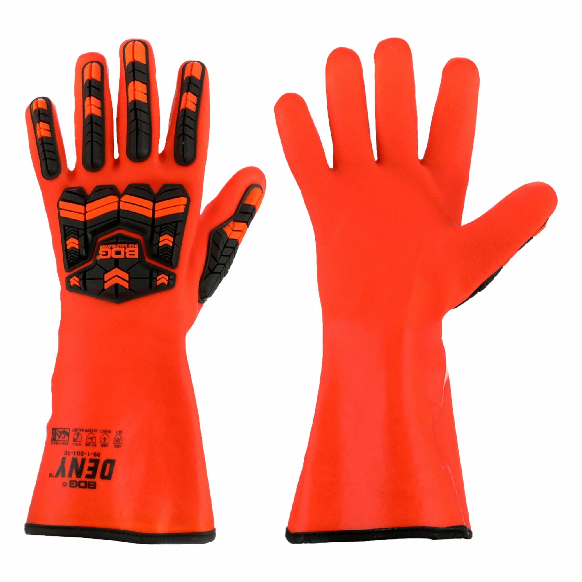Chemical-Resistant Gloves: ANSI/ISEA Cut Level A5, 14 3/4 in Glove Lg, Black/Orange, XL, 1 PR