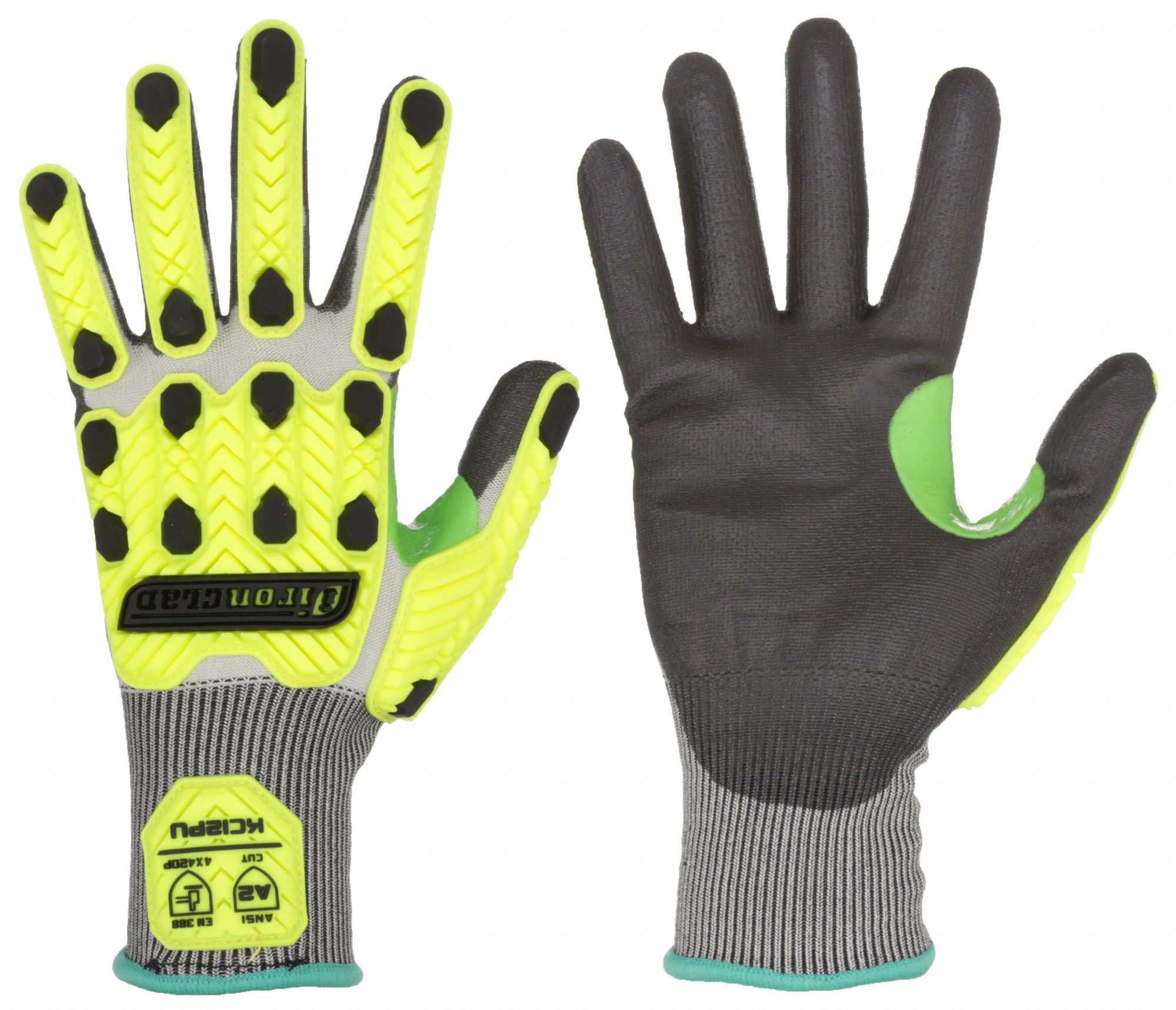 Knit Gloves: 2XL ( 11 ), ANSI Cut Level A2, ANSI Impact Level 2, Palm, Dipped, Polyurethane