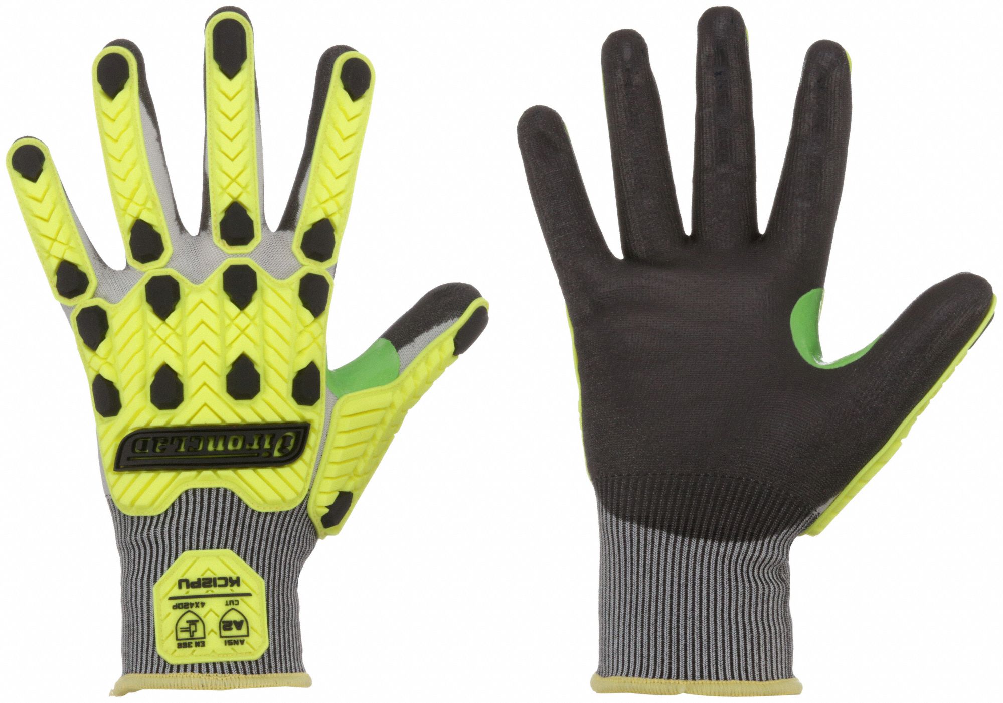 Knit Gloves: L ( 9 ), ANSI Cut Level A2, ANSI Impact Level 2, Palm, Dipped, Polyurethane