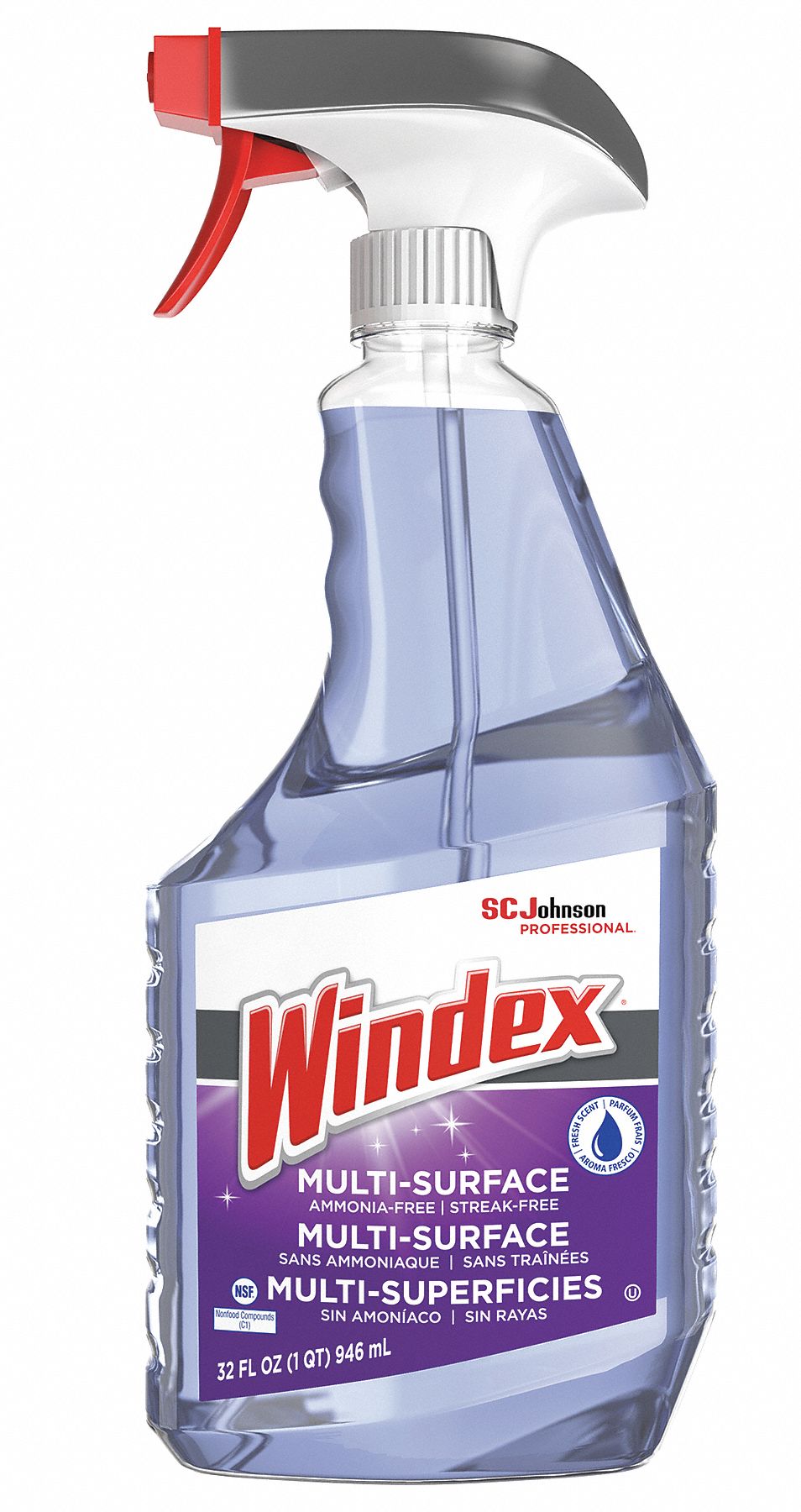 Glass Cleaner: Liquid, Trigger Spray Bottle, 32 oz, Ammonia Free, Fresh, 322381, 8 PK