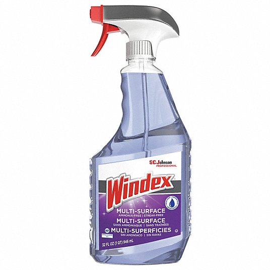 Glass Cleaner: Liquid, Trigger Spray Bottle, 32 oz, Ammonia Free, Fresh, 8 PK