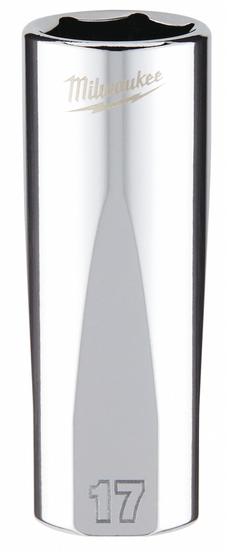 Deep Well Socket: Metric, 3/8 in Drive Size, 17 mm Socket Size, 6-Point, Deep, Chrome