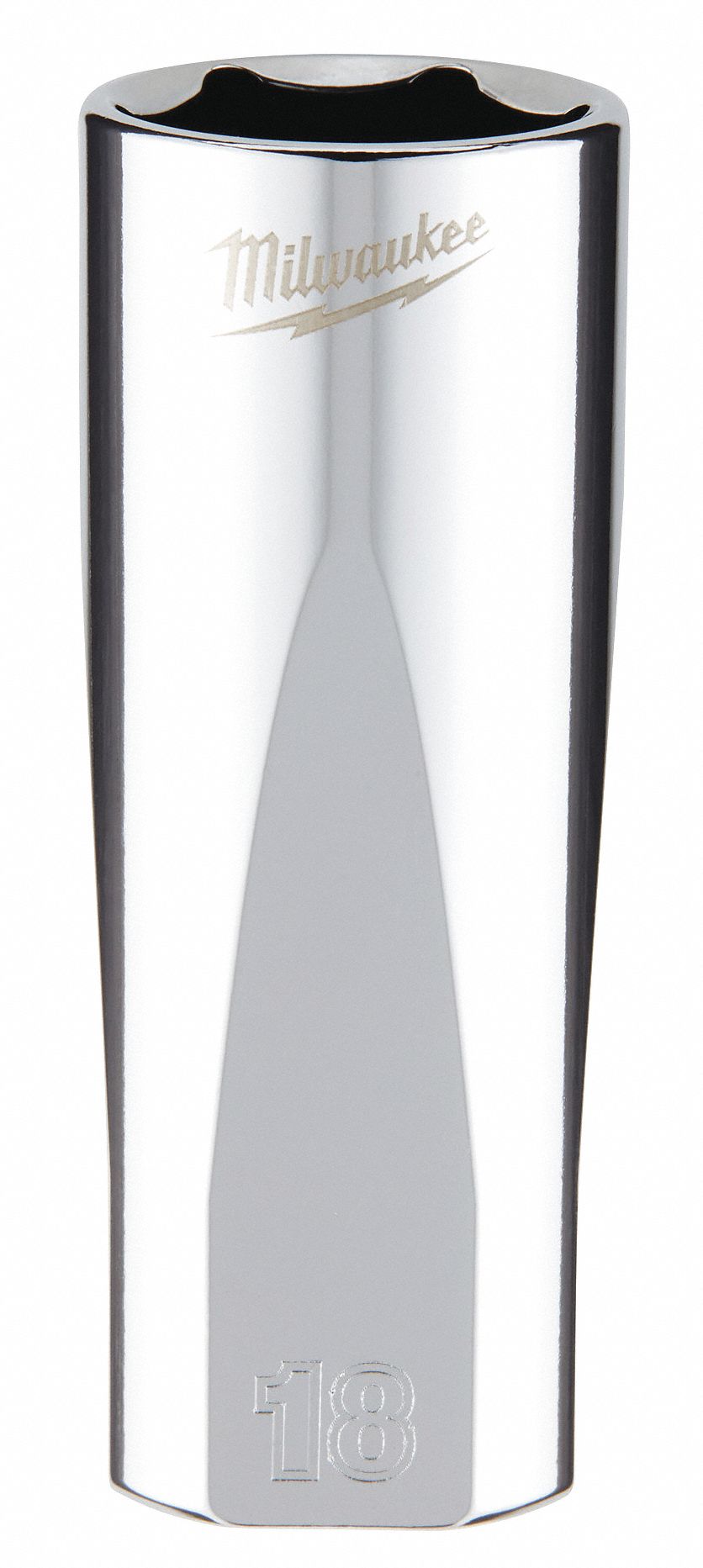 Deep Well Socket: Metric, 3/8 in Drive Size, 18 mm Socket Size, 6-Point, Deep, Chrome