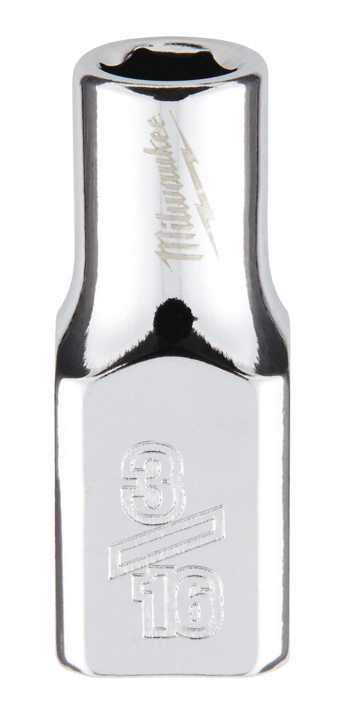 Standard Socket: SAE, 1/4 in Drive Size, 3/16 in Socket Size, 6-Point, Std, Chrome