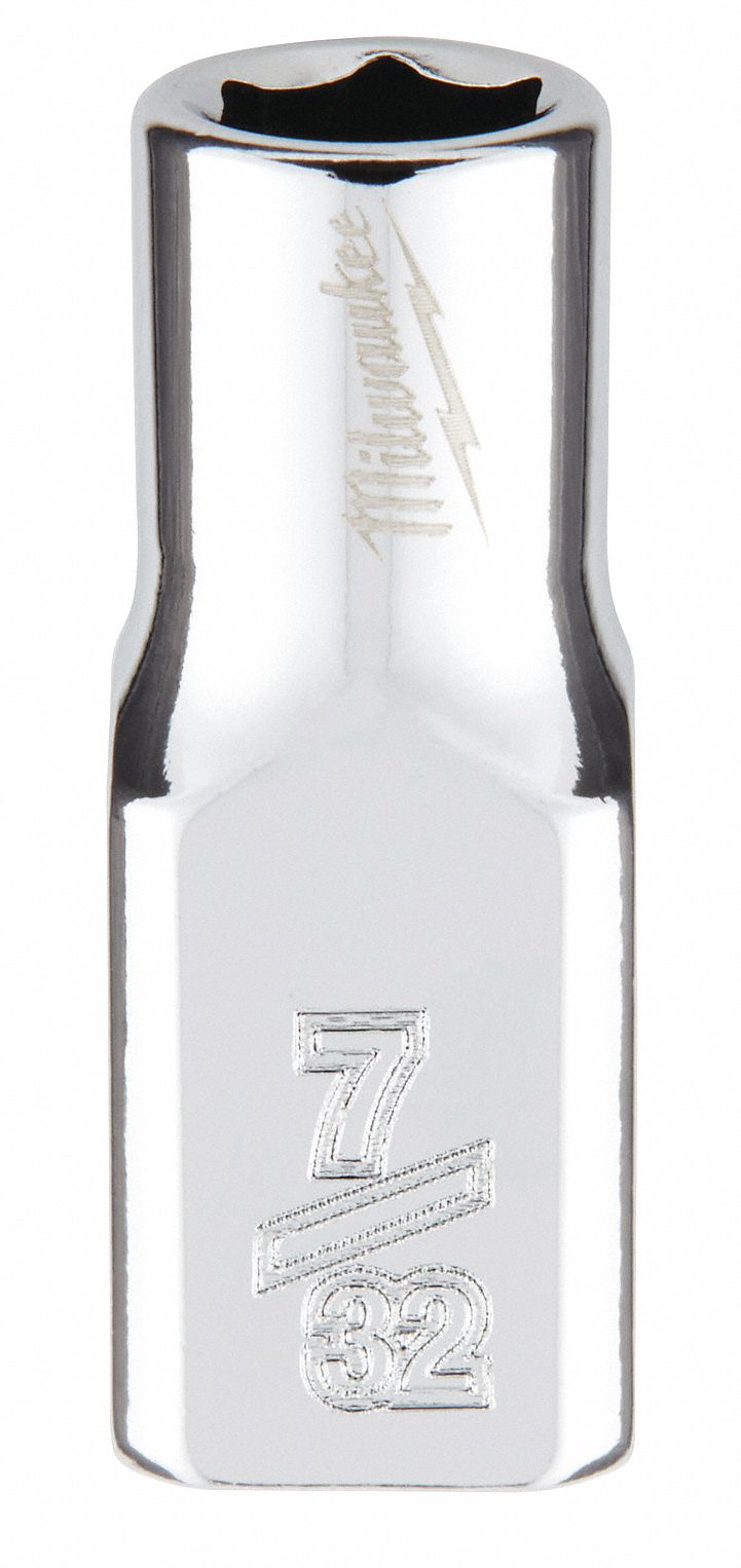 Standard Socket: SAE, 1/4 in Drive Size, 7/32 in Socket Size, 6-Point, Std, Chrome