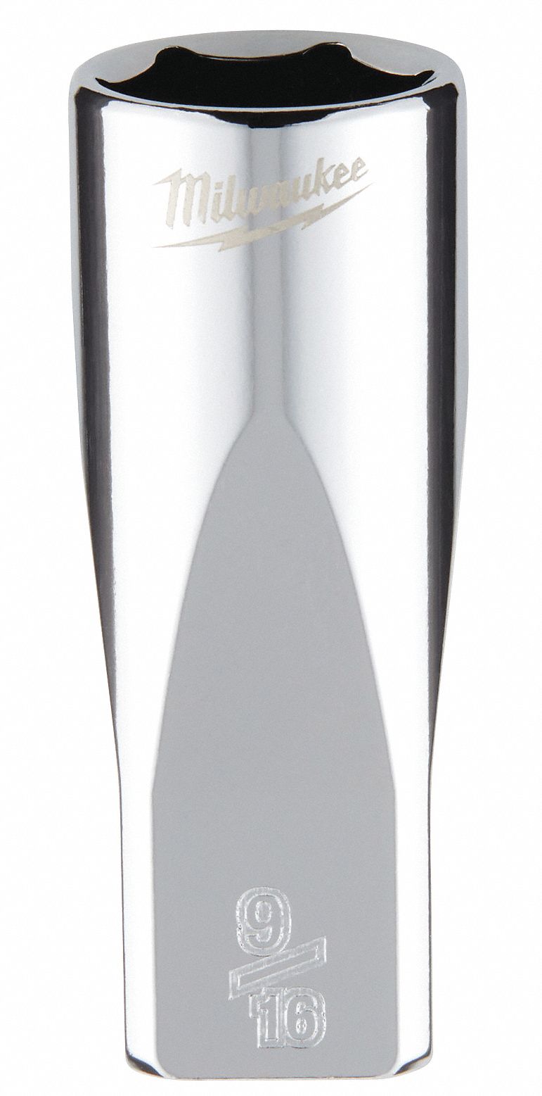 Deep Well Socket: SAE, 1/4 in Drive Size, 9/16 in Socket Size, 6-Point, Deep, Chrome
