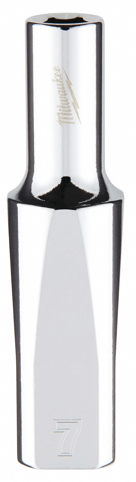 Deep Well Socket: Metric, 3/8 in Drive Size, 7 mm Socket Size, 6-Point, Deep, Chrome