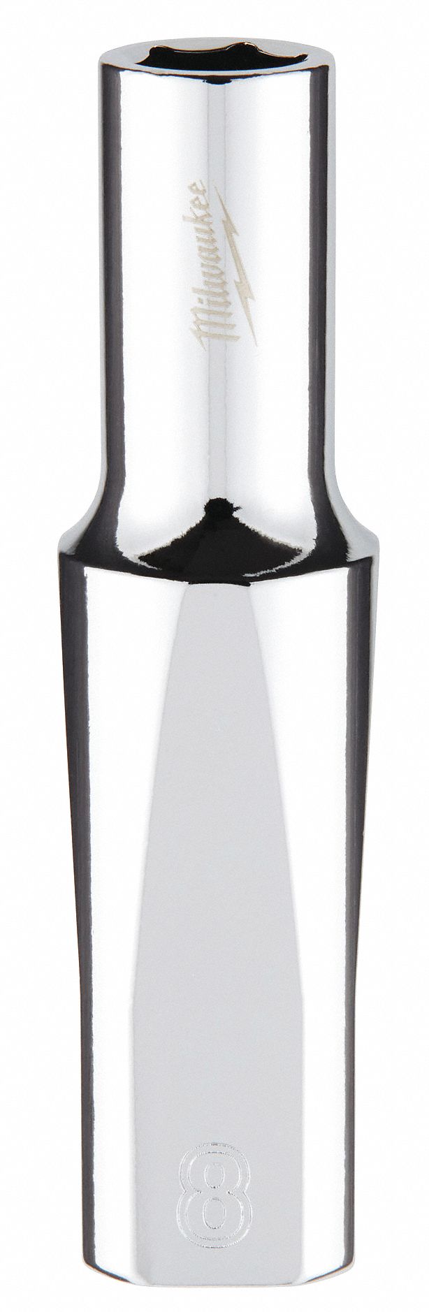 Deep Well Socket: Metric, 3/8 in Drive Size, 8 mm Socket Size, 6-Point, Deep, Chrome