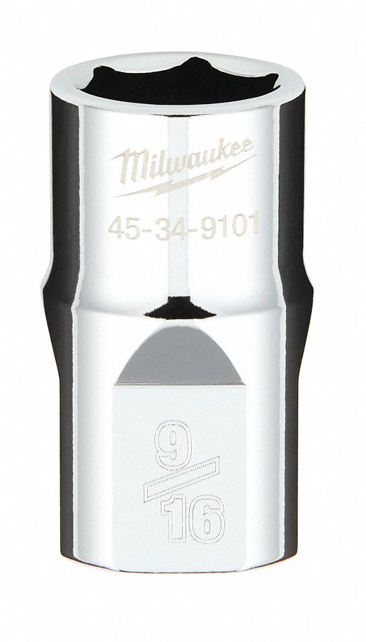 Standard Socket: SAE, 1/2 in Drive Size, 9/16 in Socket Size, 6-Point, Std, Chrome