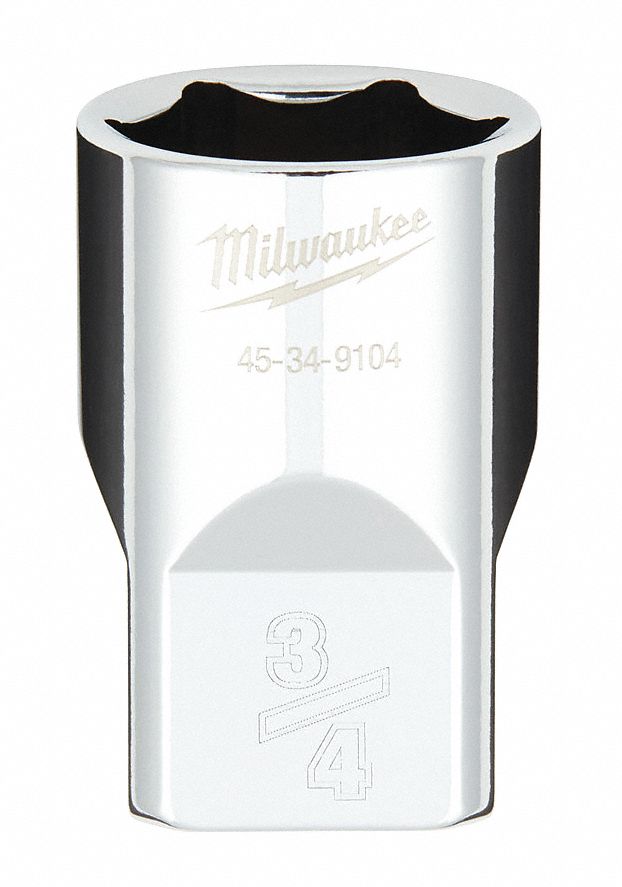 Standard Socket: SAE, 1/2 in Drive Size, 3/4 in Socket Size, 6-Point, Std, Chrome