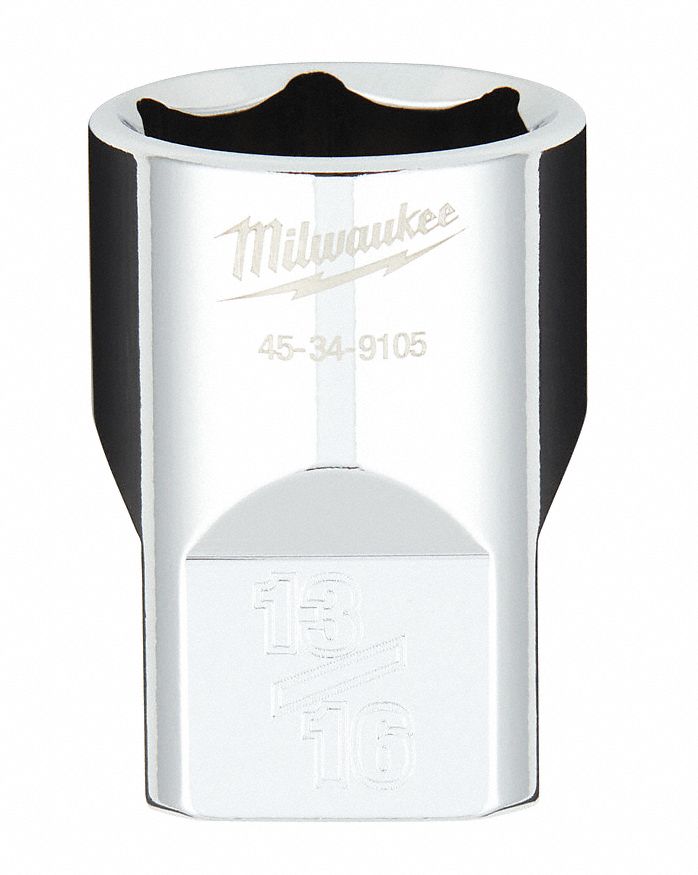 Standard Socket: SAE, 1/2 in Drive Size, 13/16 in Socket Size, 6-Point, Std, Chrome