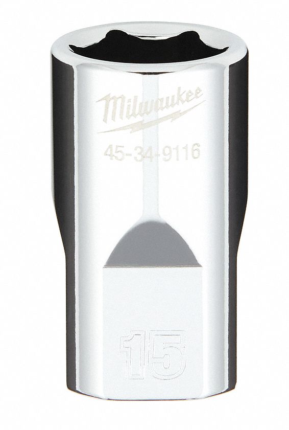 Standard Socket: Metric, 1/2 in Drive Size, 15 mm Socket Size, 6-Point, Std, Chrome