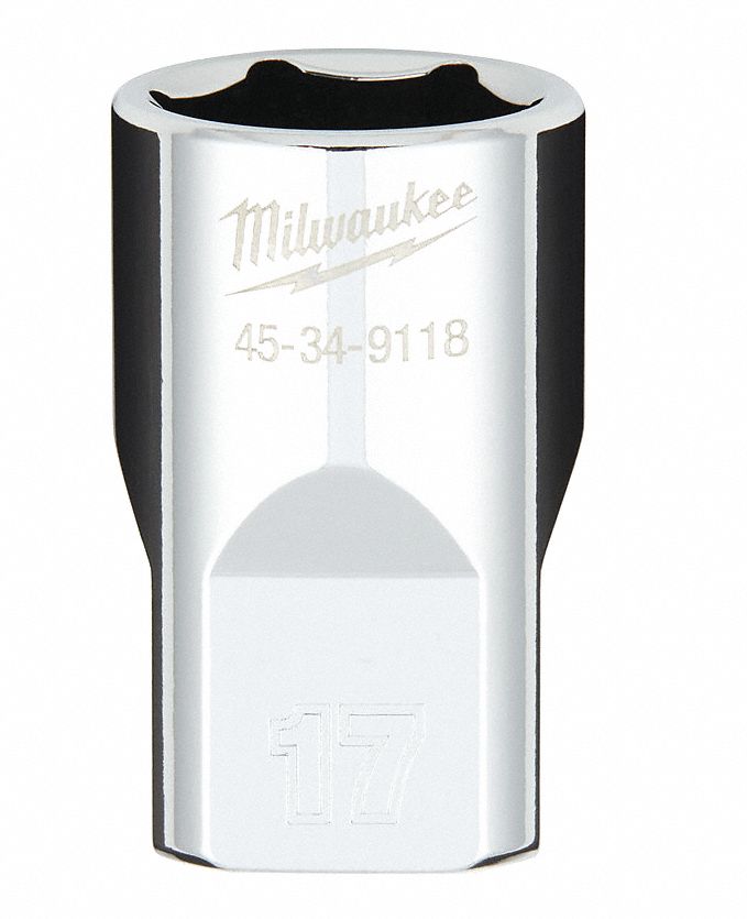 Standard Socket: Metric, 1/2 in Drive Size, 17 mm Socket Size, 6-Point, Std, Chrome