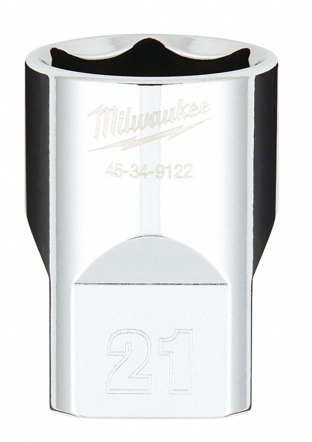 Standard Socket: Metric, 1/2 in Drive Size, 21 mm Socket Size, 6-Point, Std, Chrome