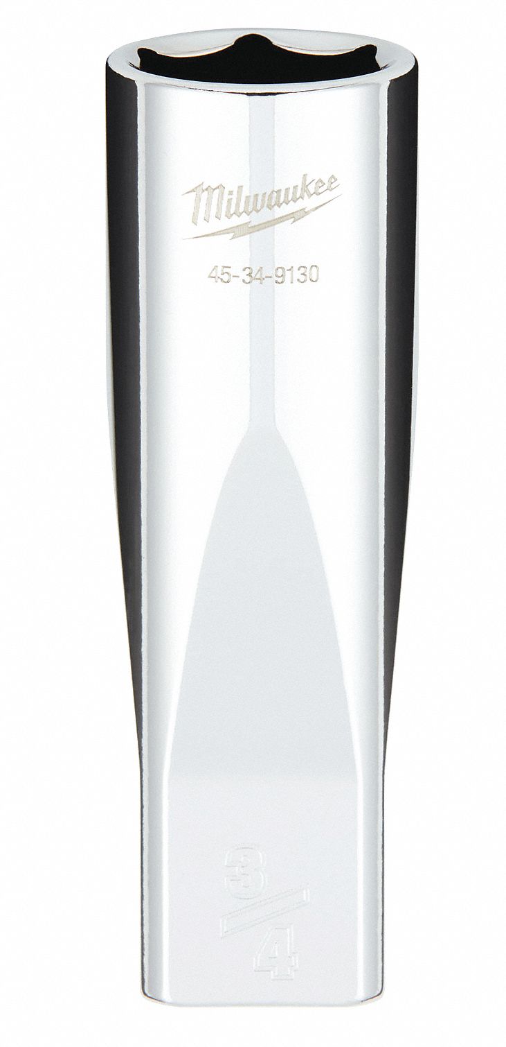 Deep Well Socket: SAE, 1/2 in Drive Size, 3/4 in Socket Size, 6-Point, Deep, Chrome