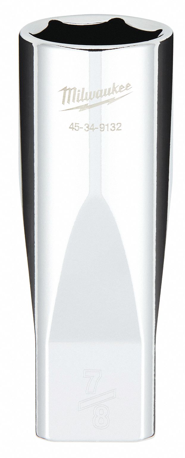 Deep Well Socket: SAE, 1/2 in Drive Size, 7/8 in Socket Size, 6-Point, Deep, Chrome