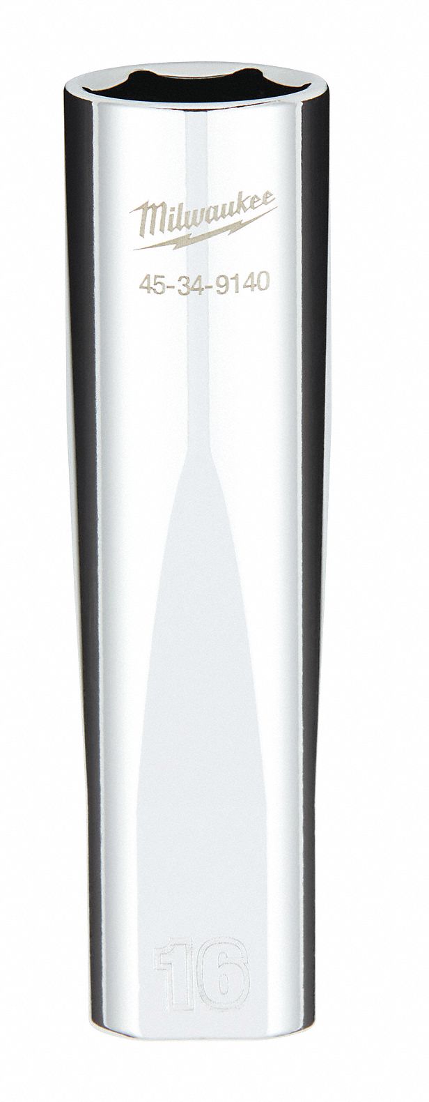 Deep Well Socket: Metric, 1/2 in Drive Size, 16 mm Socket Size, 6-Point, Deep, Chrome