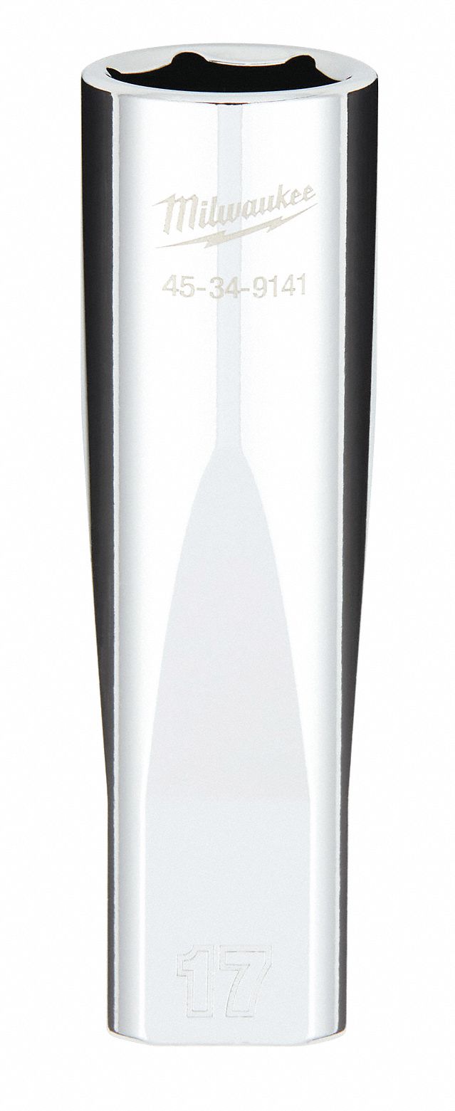 Deep Well Socket: Metric, 1/2 in Drive Size, 17 mm Socket Size, 6-Point, Deep, Chrome