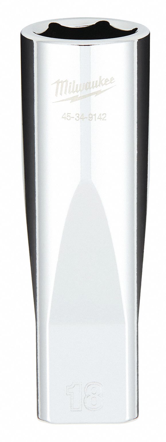 Deep Well Socket: Metric, 1/2 in Drive Size, 18 mm Socket Size, 6-Point, Deep, Chrome