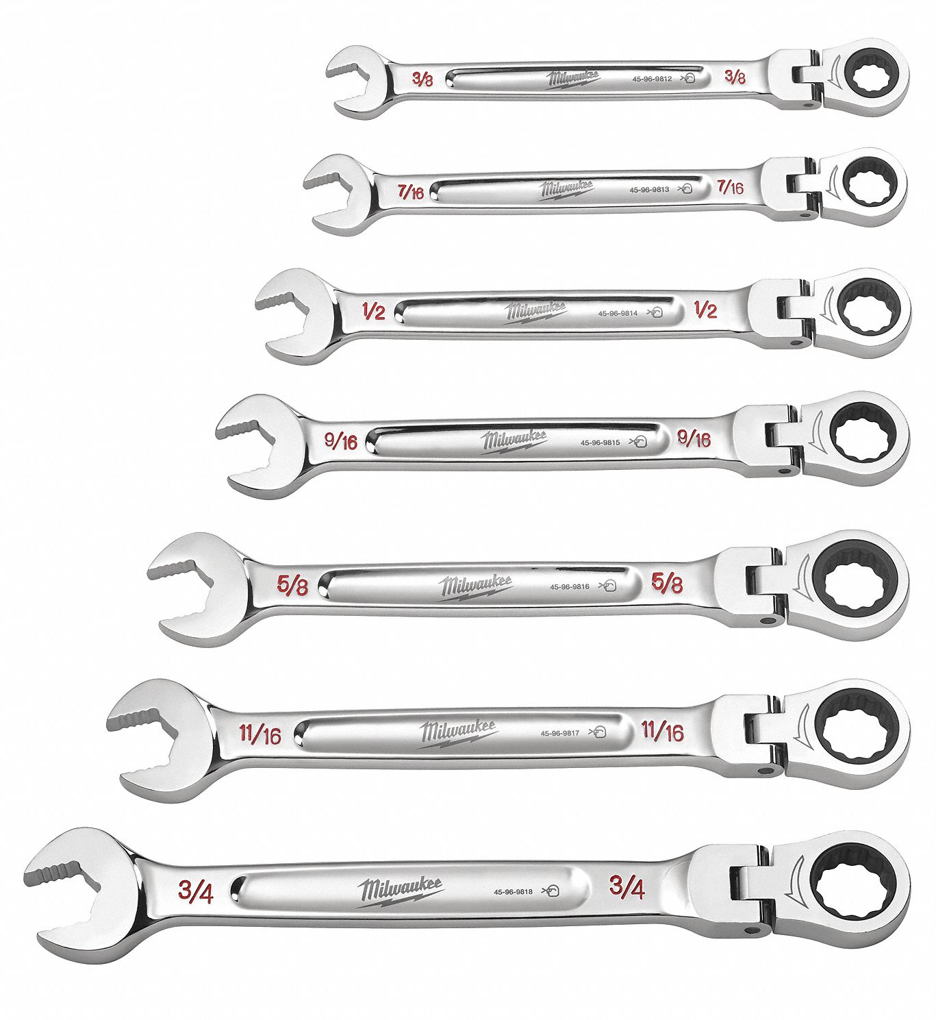 MILWAUKEE, Chrome Vanadium Steel, Chrome, Combination Wrench Set