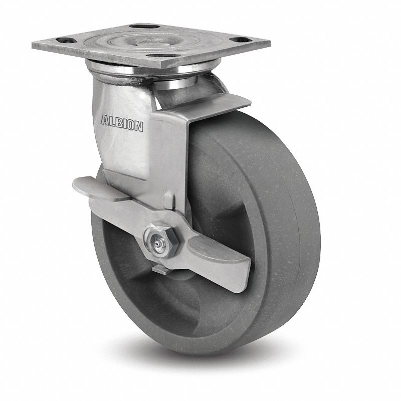 Plate Caster: 2 in Wheel Wd, Medium Duty, 1, 200 lb Load Capacity, Rectangle, Brake