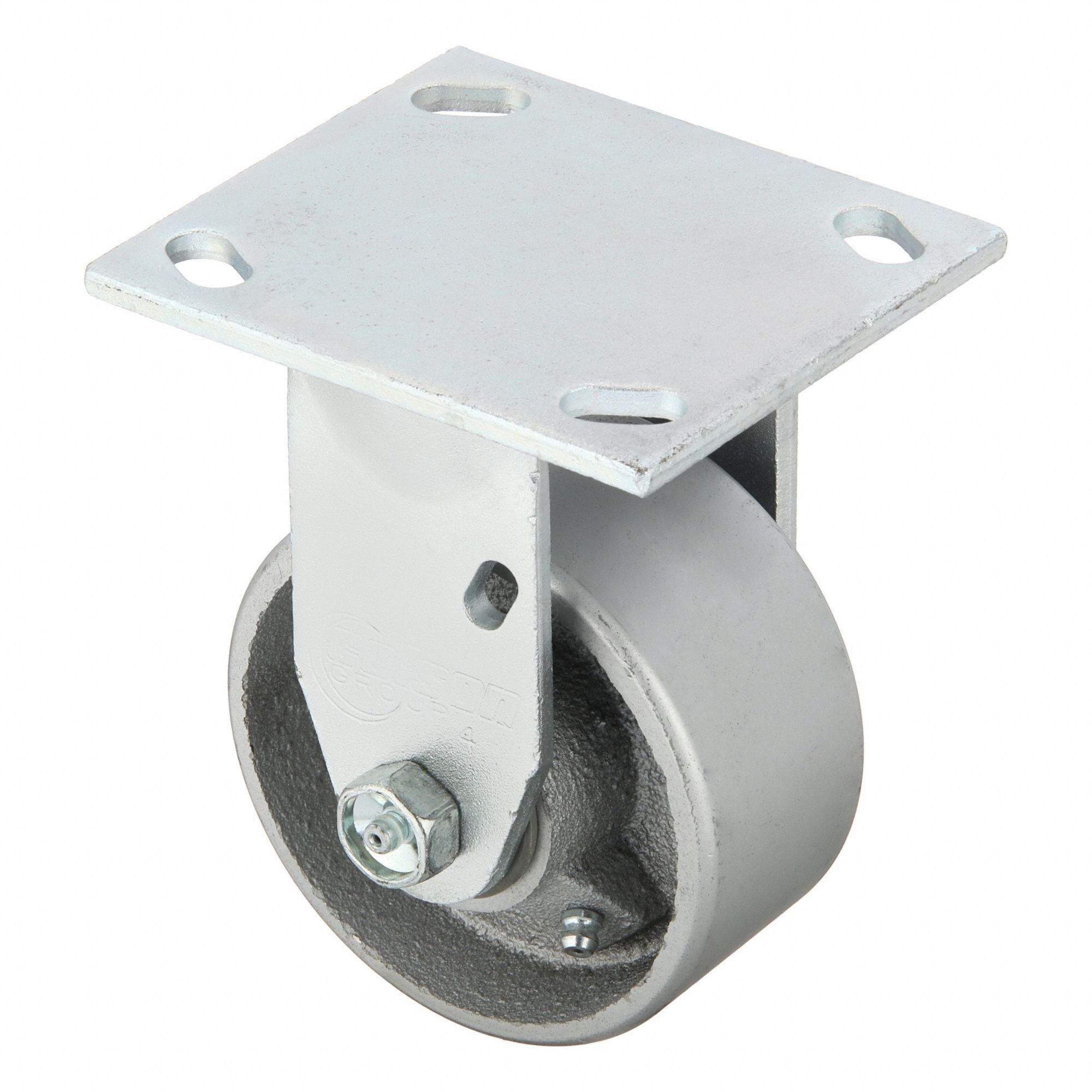 Plate Caster: Rigid, No Brake, Iron, 4 in Wheel Dia, 2 in Wheel Wd, 5 5/8 in Mounting Ht
