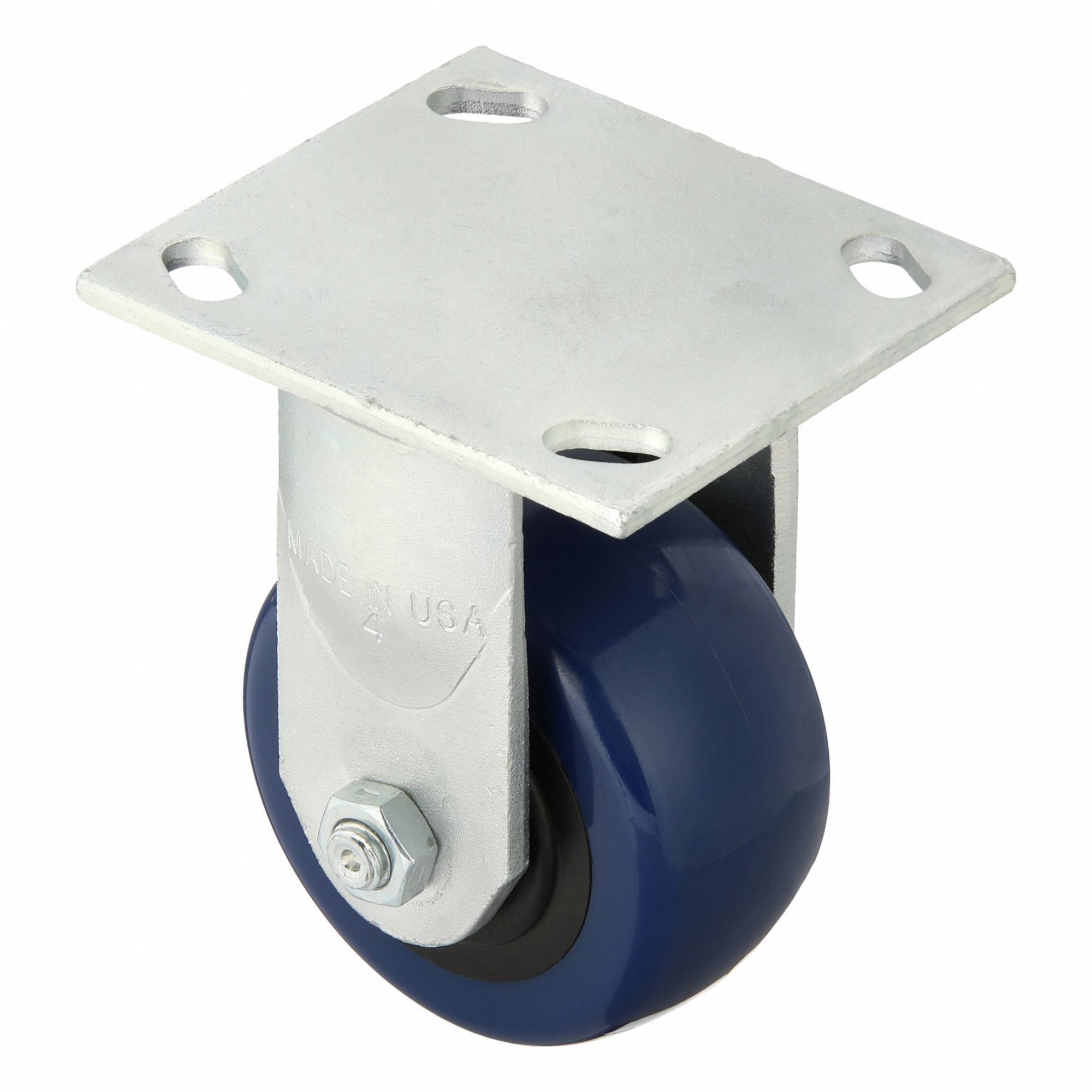 Plate Caster: Rigid, No Brake, Polyurethane, 4 in Wheel Dia, 2 in Wheel Wd, Slot, Rectangle