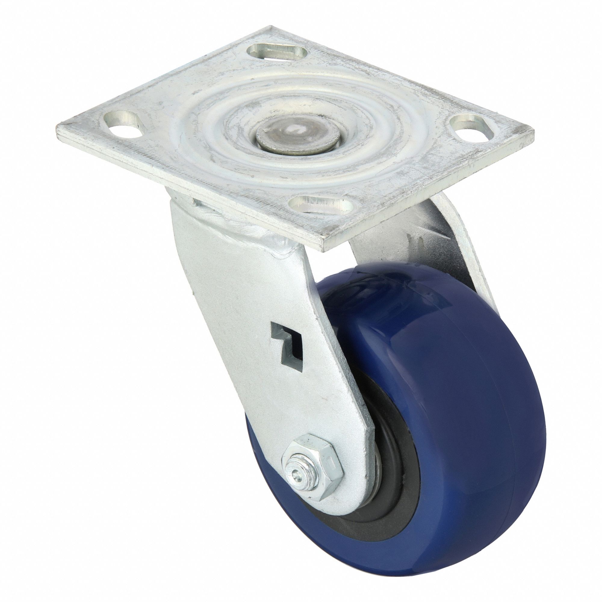 Plate Caster: Swivel, No Brake, Polyurethane, 4 in Wheel Dia, 2 in Wheel Wd, Slot, Rectangle