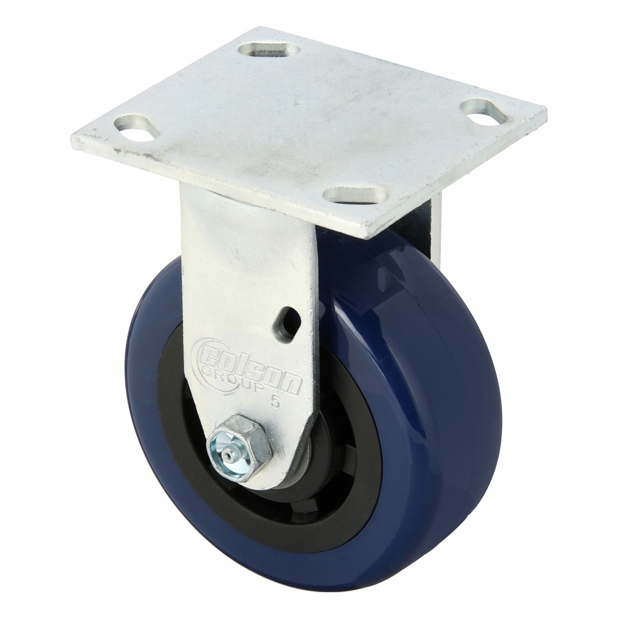 Plate Caster: Rigid, No Brake, Polyurethane, 5 in Wheel Dia, 2 in Wheel Wd, Slot, Rectangle