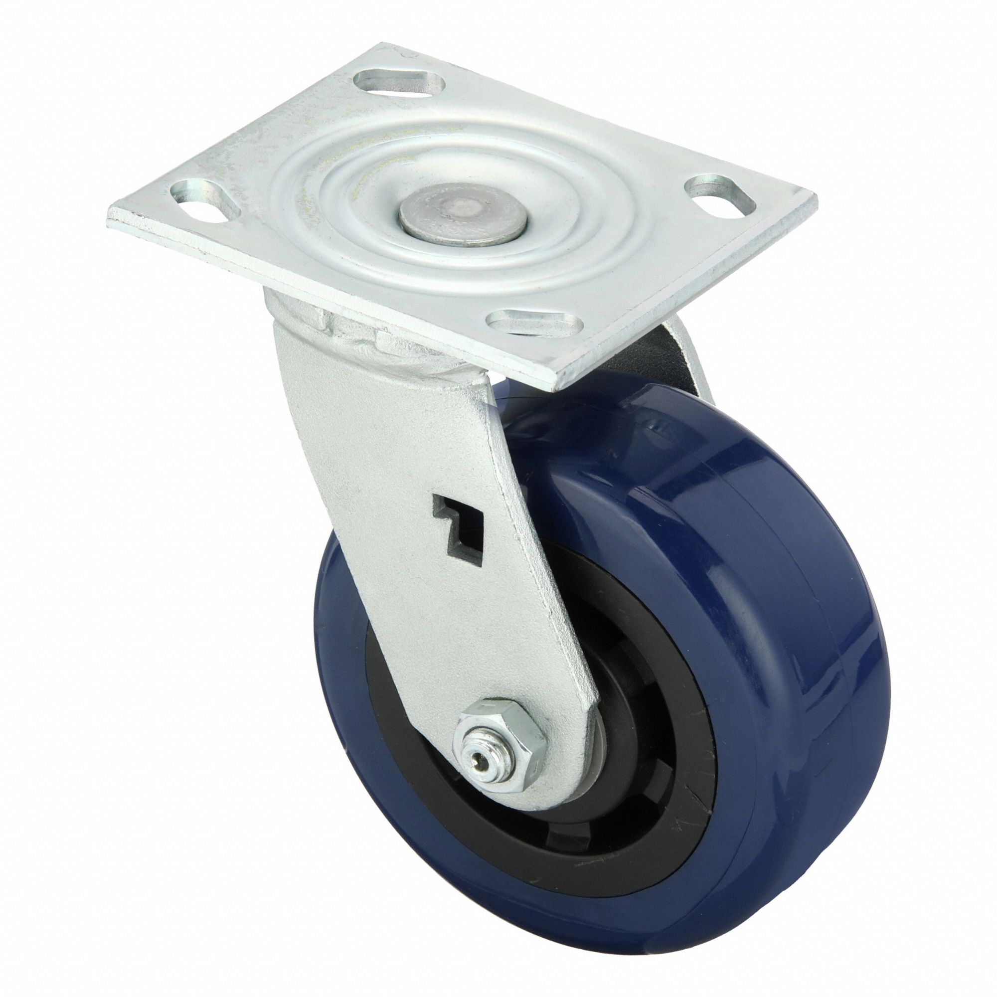 Plate Caster: Swivel, No Brake, Polyurethane, 5 in Wheel Dia, 2 in Wheel Wd, Slot, Rectangle