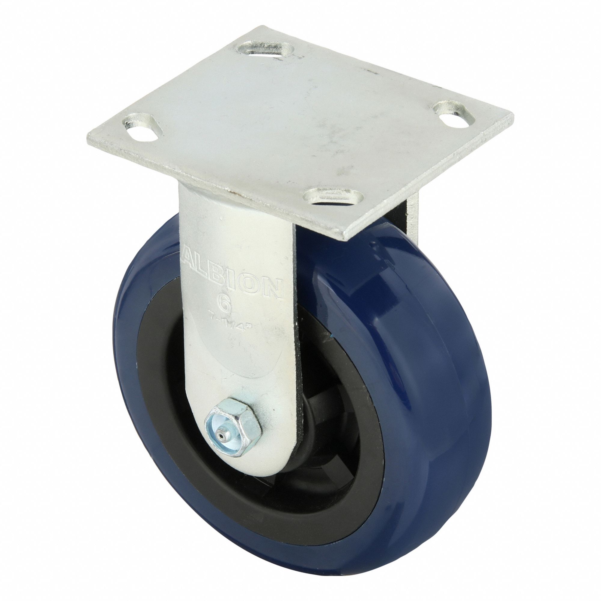 Plate Caster: Rigid, No Brake, Polyurethane, 6 in Wheel Dia, 2 in Wheel Wd, Slot, Rectangle
