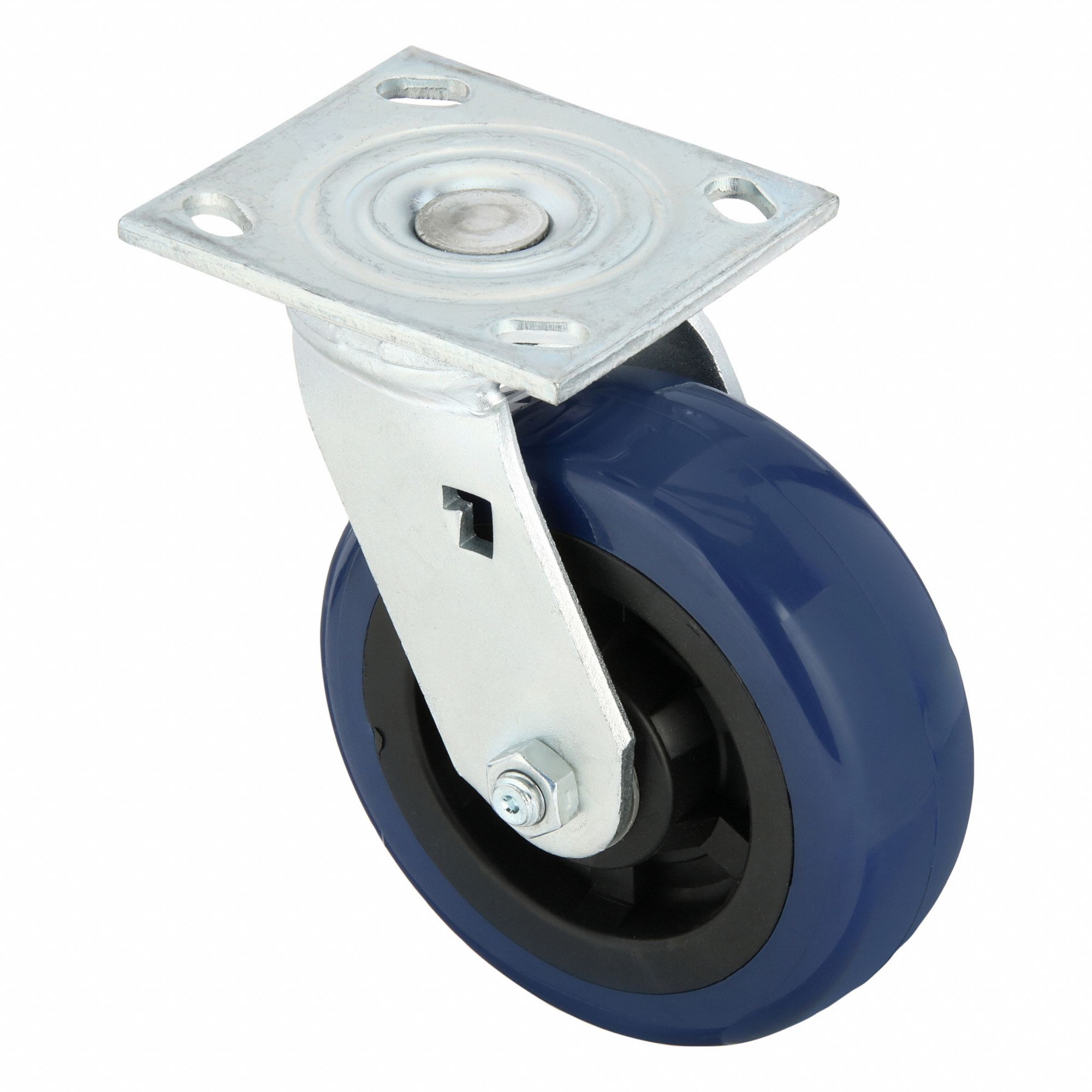 Plate Caster: Swivel, No Brake, Polyurethane, 6 in Wheel Dia, 2 in Wheel Wd, Slot, Rectangle