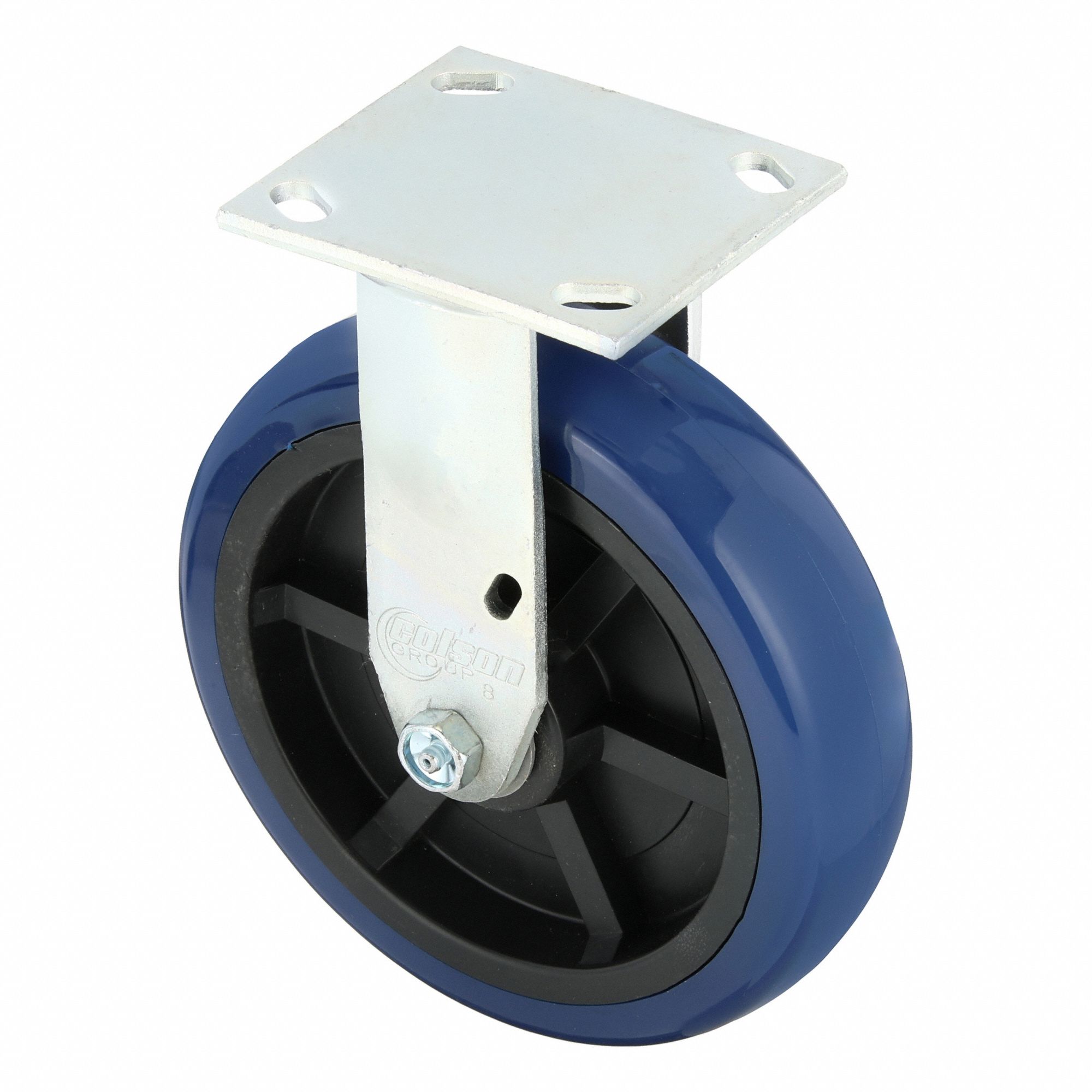 Plate Caster: Rigid, No Brake, Polyurethane, 8 in Wheel Dia, 2 in Wheel Wd, Slot, Rectangle