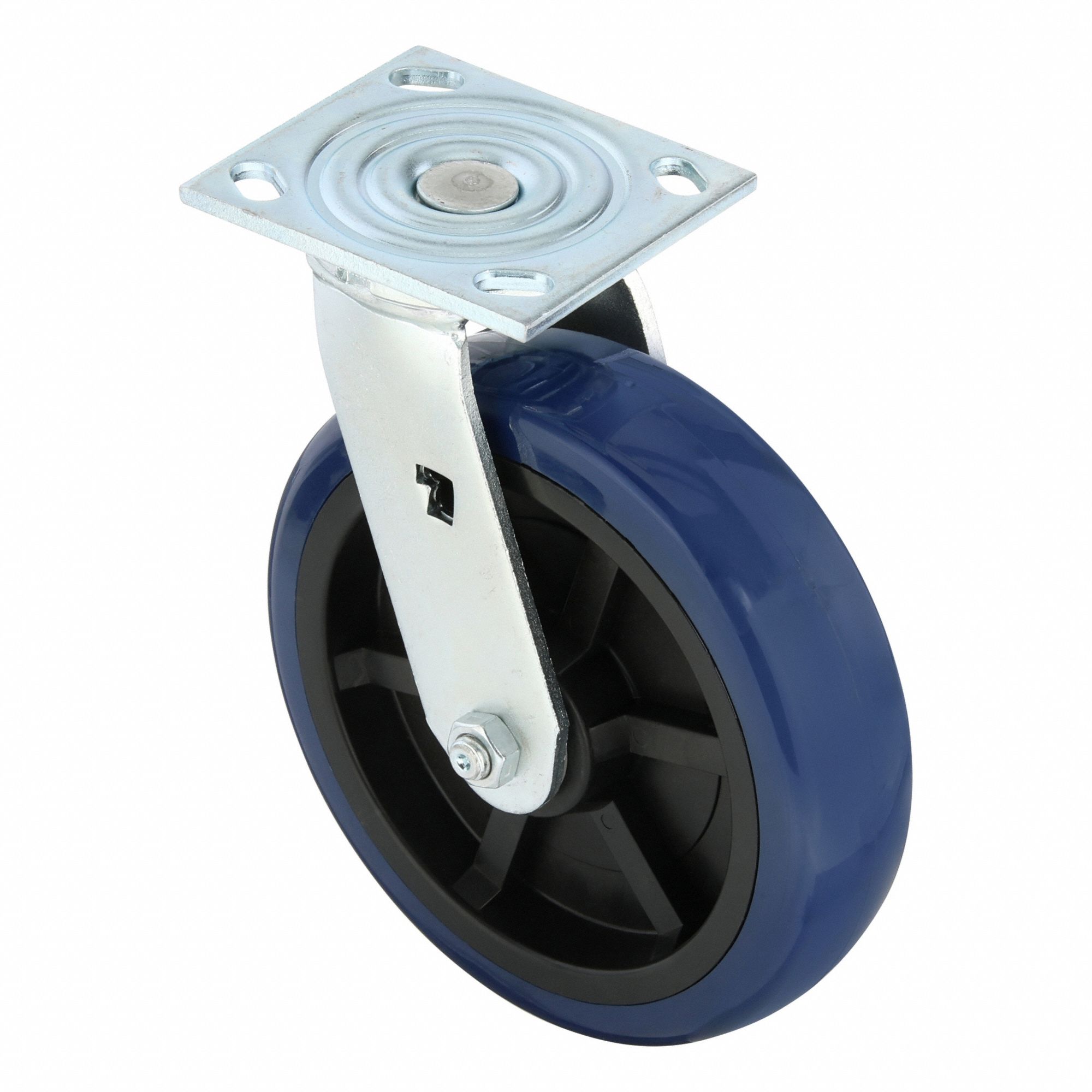Plate Caster: Swivel, No Brake, Polyurethane, 8 in Wheel Dia, 2 in Wheel Wd, Slot, Rectangle