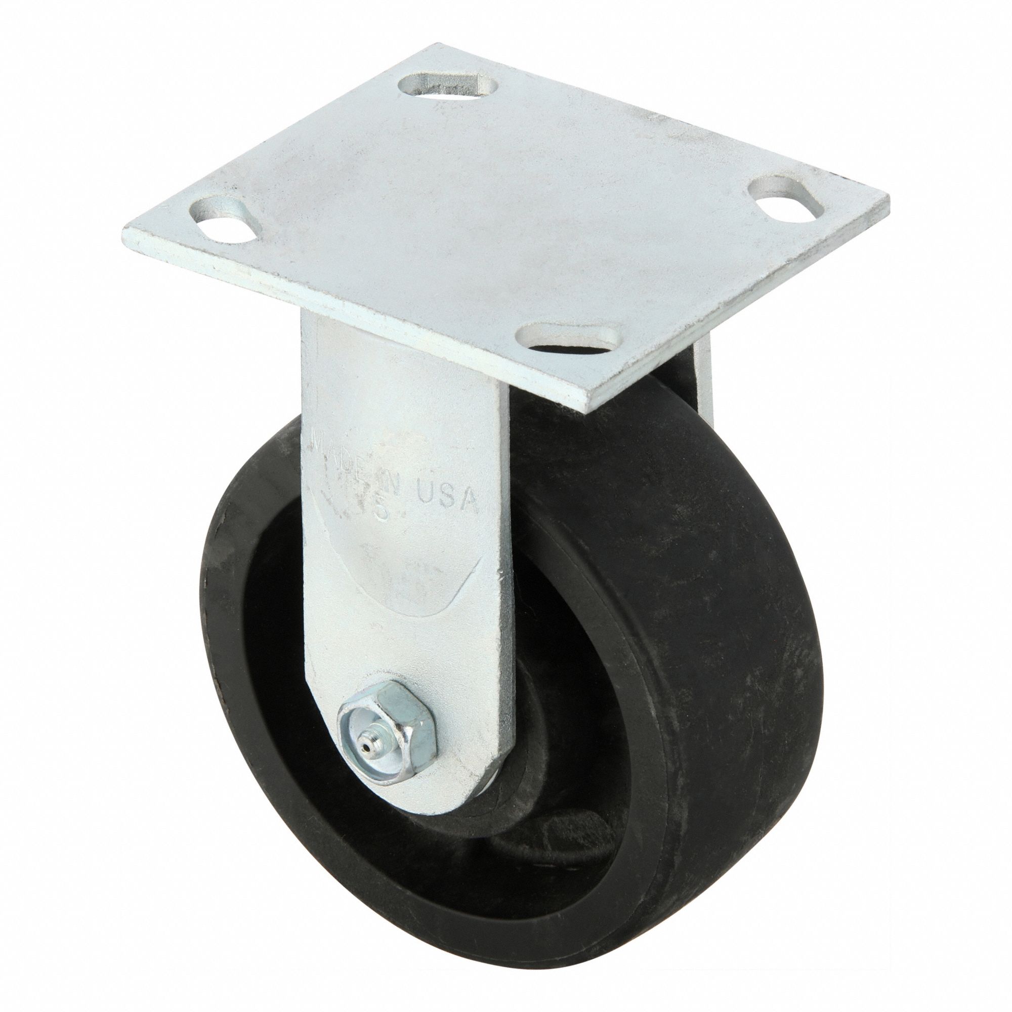 Plate Caster: Rigid, No Brake, Nylon, 5 in Wheel Dia, 2 in Wheel Wd, 6 1/2 in Mounting Ht