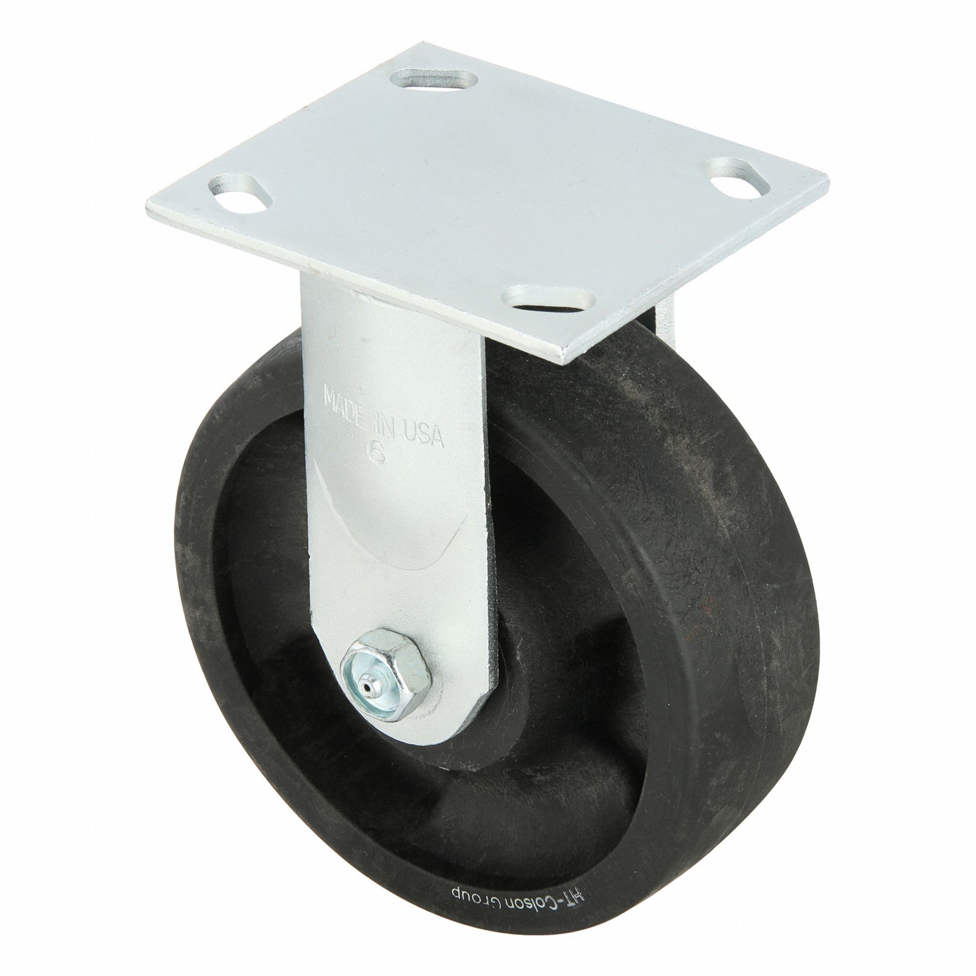 Plate Caster: Rigid, No Brake, Nylon, 6 in Wheel Dia, 2 in Wheel Wd, 7 1/4 in Mounting Ht